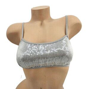 New Chan Luu Sequin Bralette Womens XS Dove Grey Clear Sequins Sports Bra